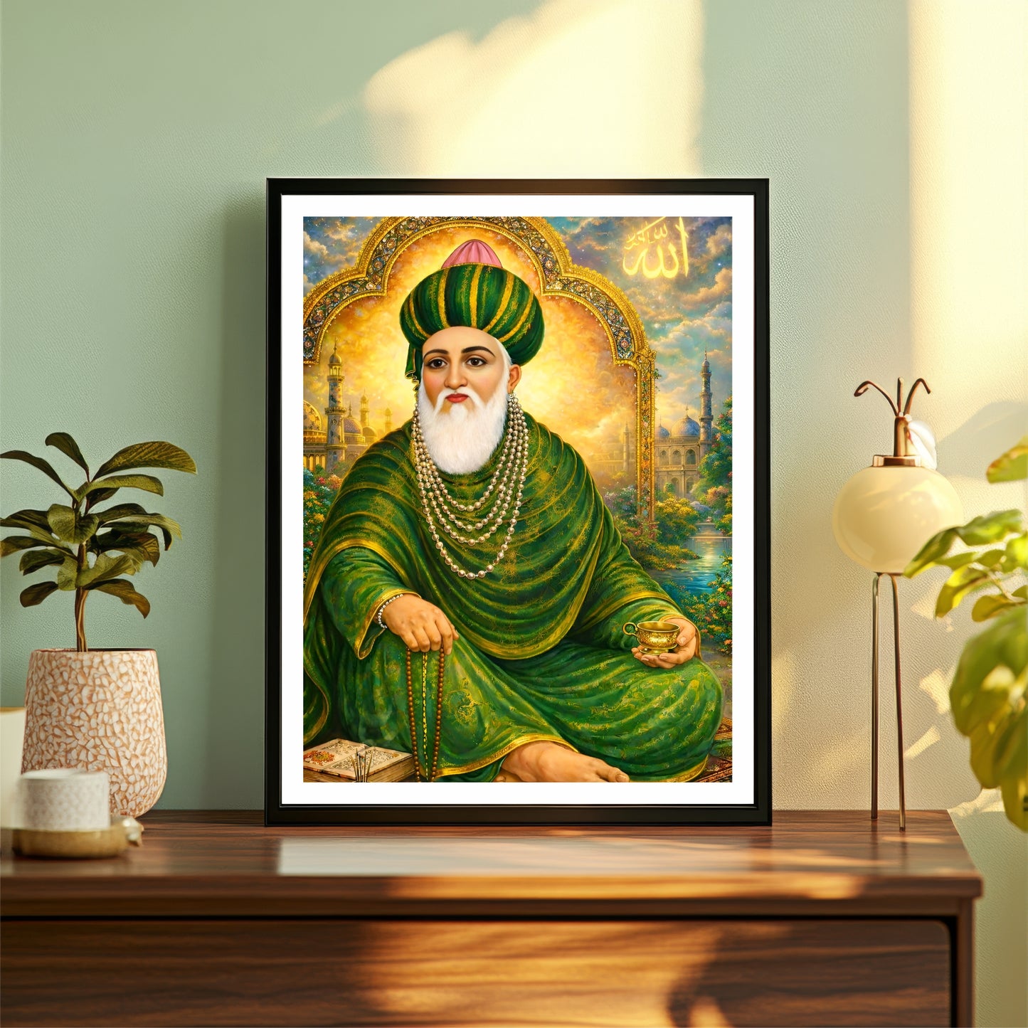 Hazrat Sheikh Abdul Qadir Jilani Wall Art | Ghous-e-Azam Islamic Spiritual Artwork | Bade Peer Baba Sufi Saint Decor | Devotional Home Wall Frame