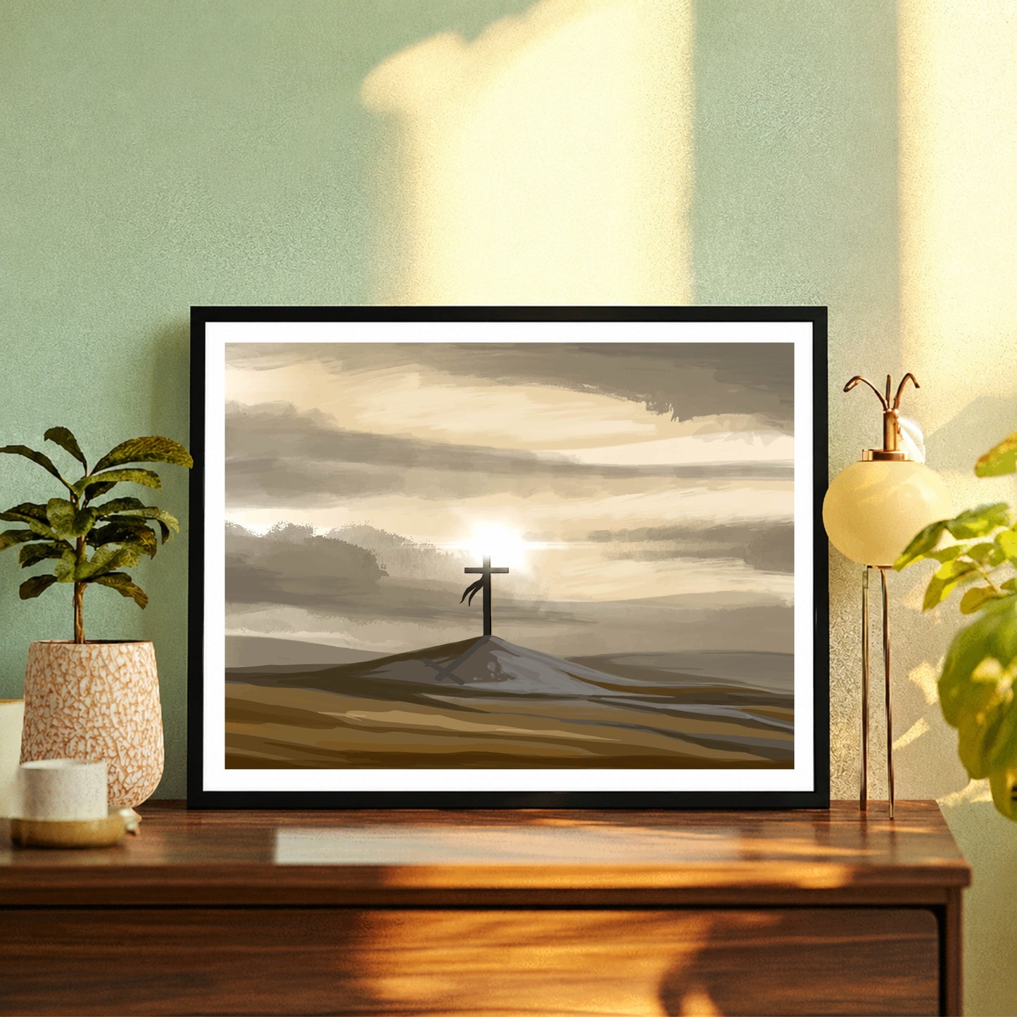 Good Friday Cross Wall Art | Christian Cross on Calvary Canvas Print | Sunrise Faith Artwork | Easter Religious Wall Decor