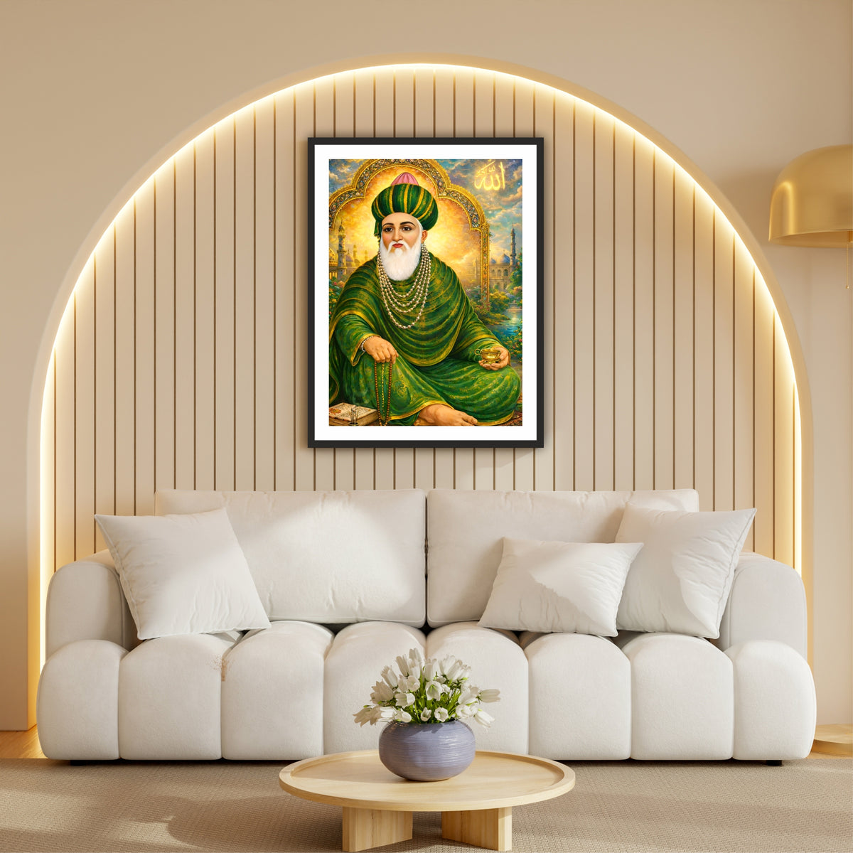 Sakhi Sarwar Wall Art | Lakh Data Peer Devotional Islamic Artwork | Sufi Saint on Horse Painting | Spiritual Home Wall Decor