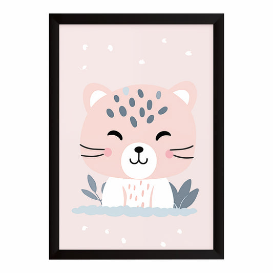 Cute Pink Cat Wall Art | Adorable Smiling Kitty Poster | Kids Nursery Wall Decor | Cute Animal Artwork