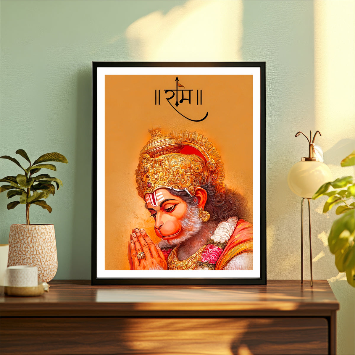 Lord Hanuman Ram Bhakt Wall Art | Jai Shri Ram Devotional Painting | Hindu Religious Wall Decor | Premium HD Framed Artwork