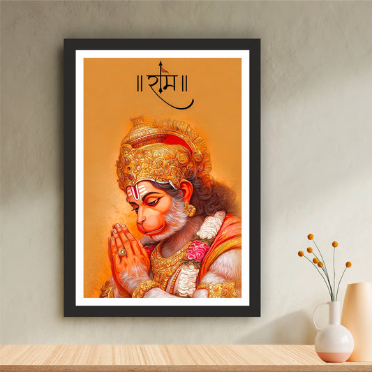 Lord Hanuman Ram Bhakt Wall Art | Jai Shri Ram Devotional Painting | Hindu Religious Wall Decor | Premium HD Framed Artwork