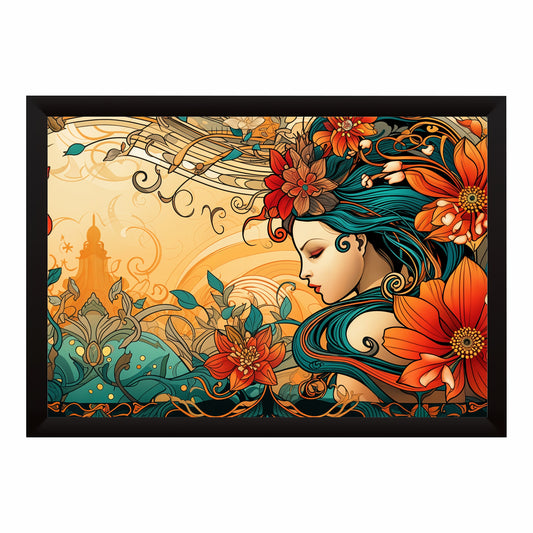 Art Nouveau Woman Floral Wall Art | Vintage Decorative Botanical Portrait