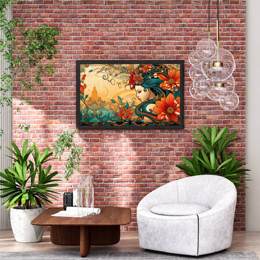 Art Nouveau Woman Floral Wall Art | Vintage Decorative Botanical Portrait