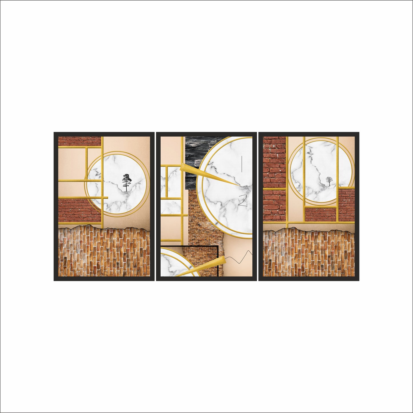 Golden Geometry Wall Art Photo Frame – Luxe Architectural Trio Art Frame