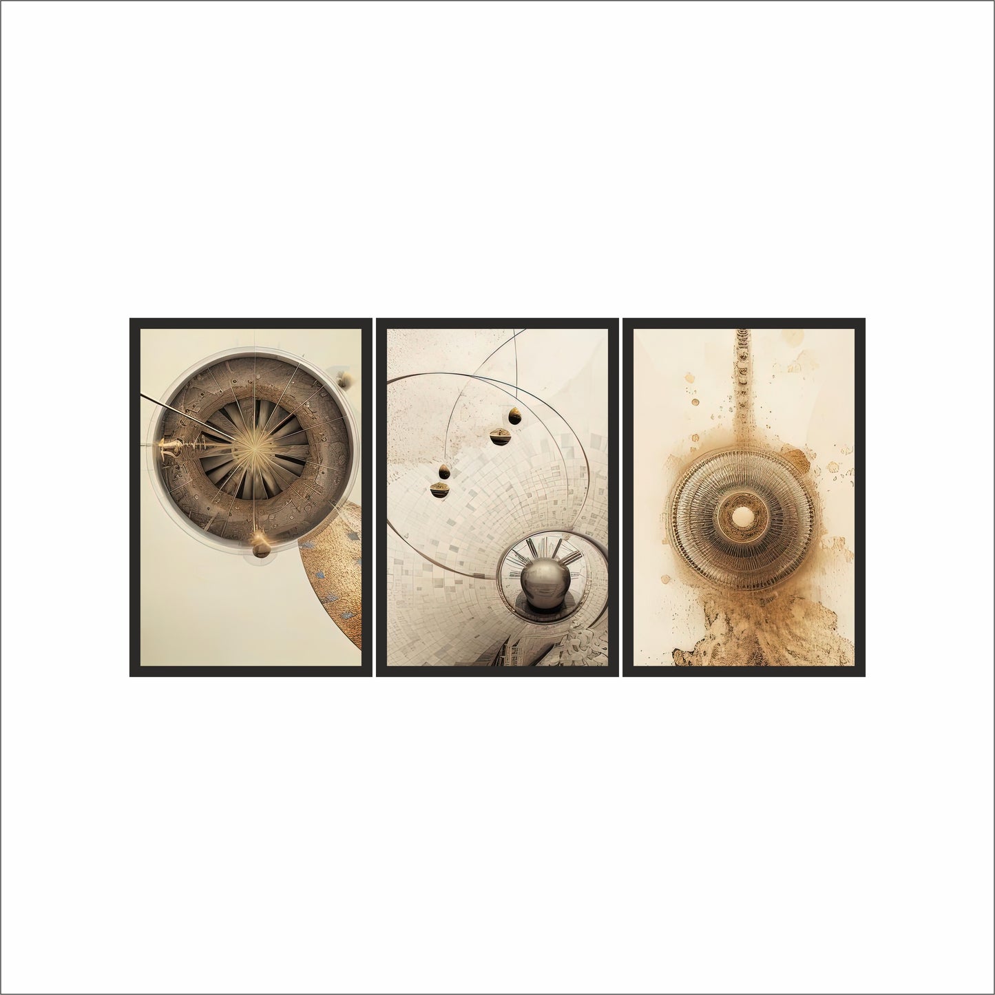 Celestial Mechanics – Abstract Cosmic Trio Art Frame ✨🪐