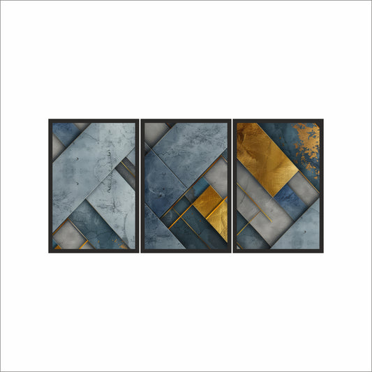 Steel & Gold Layers – Luxury Abstract Trio Art Frame 🎨✨