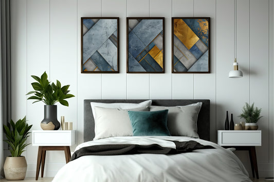Steel & Gold Layers – Luxury Abstract Trio Art Frame 🎨✨