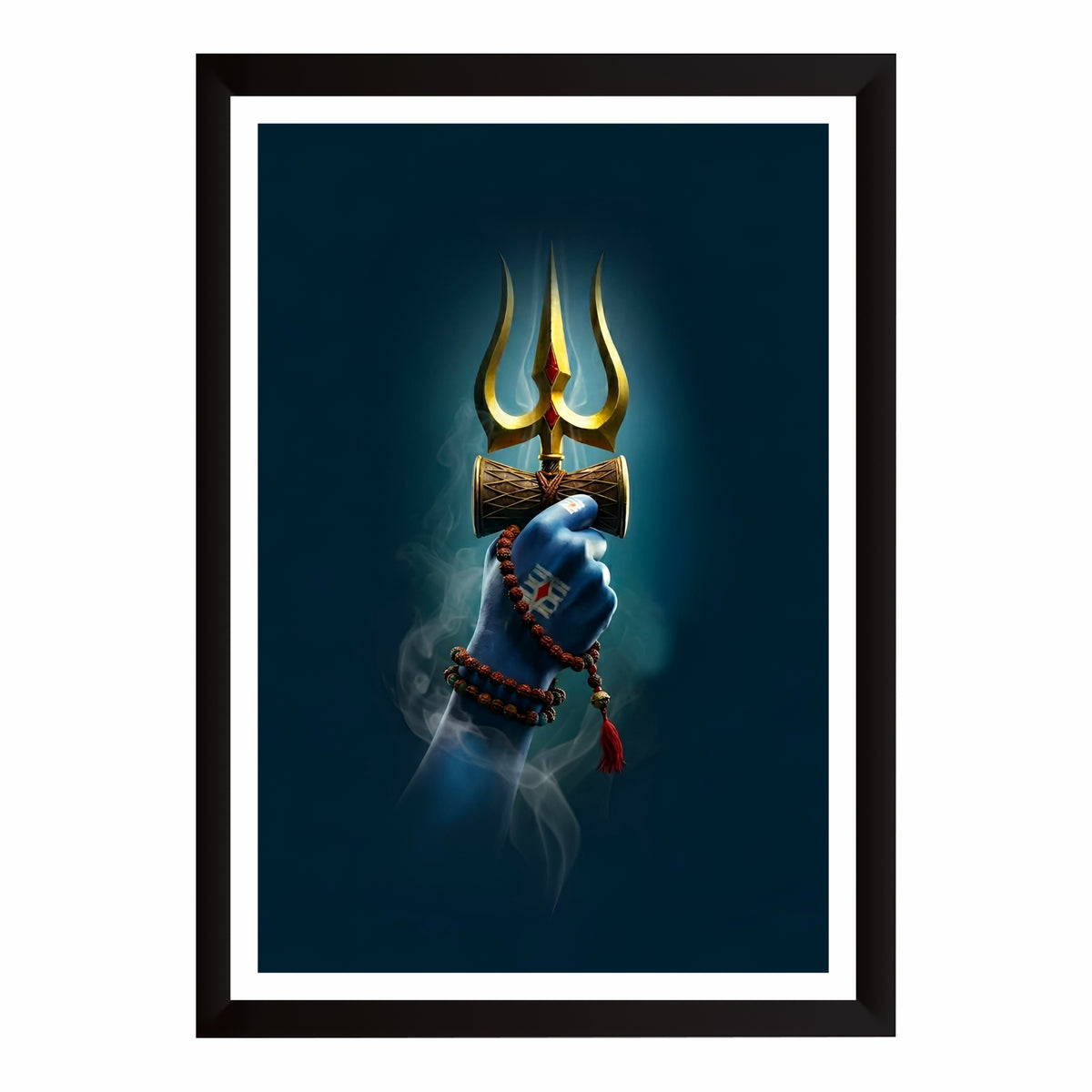Lord Shiva Trishul & Damru Wall Art | Mahadev Divine Symbol Painting | Hindu Religious Wall Decor | Premium HD Framed Artwork