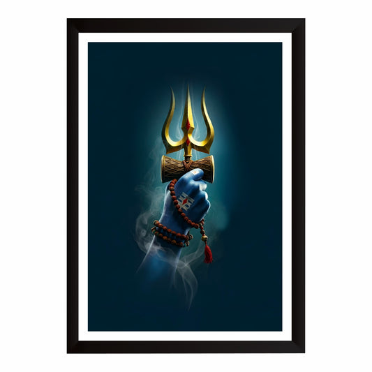 Lord Shiva Trishul & Damru Wall Art | Mahadev Divine Symbol Painting | Hindu Religious Wall Decor | Premium HD Framed Artwork