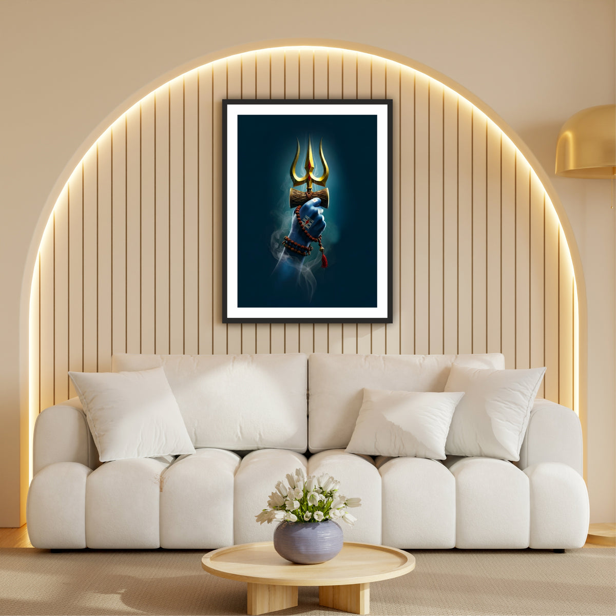 Lord Shiva Trishul & Damru Wall Art | Mahadev Divine Symbol Painting | Hindu Religious Wall Decor | Premium HD Framed Artwork