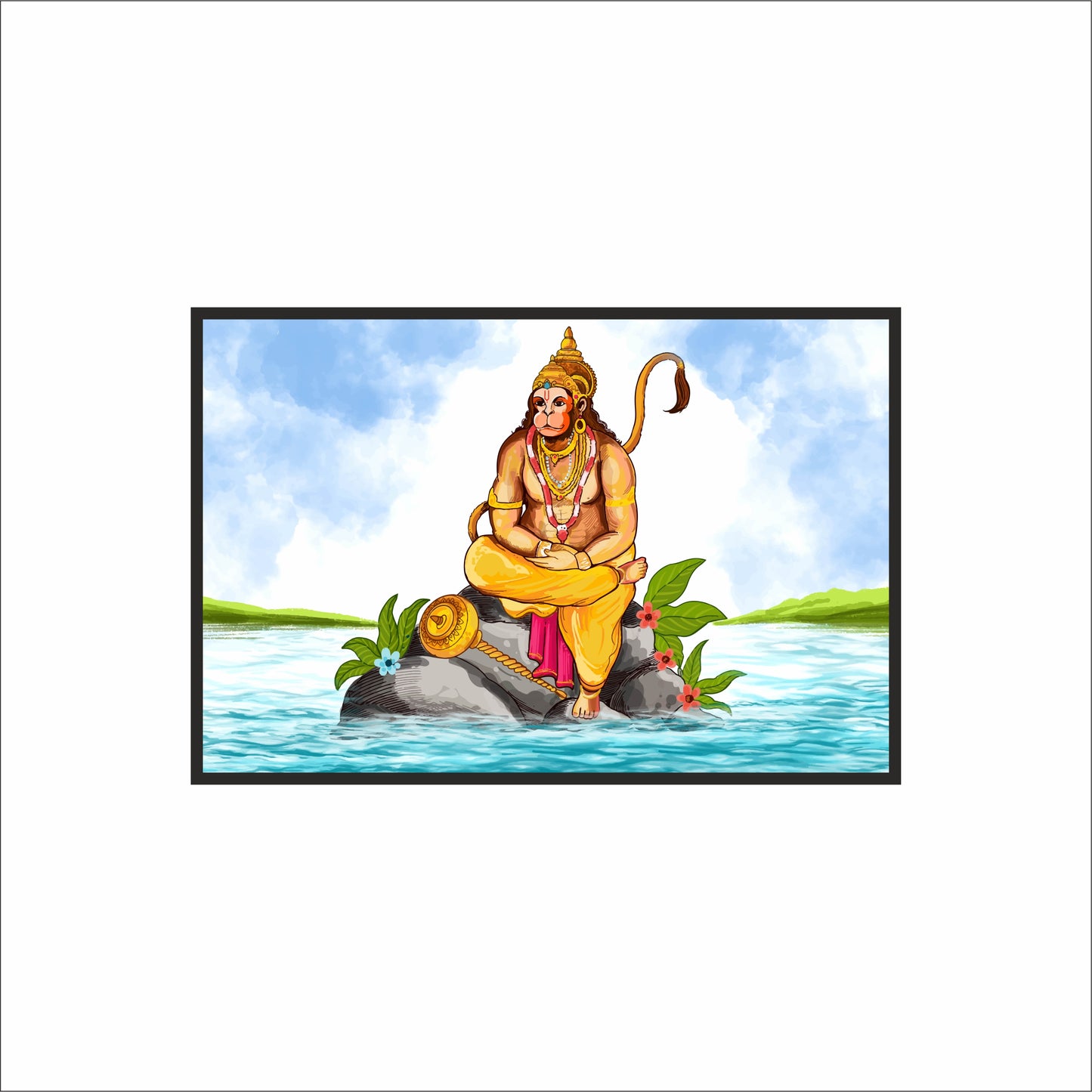 Divine Strength – Lord Hanuman Devotional Art Frame 🕉️✨