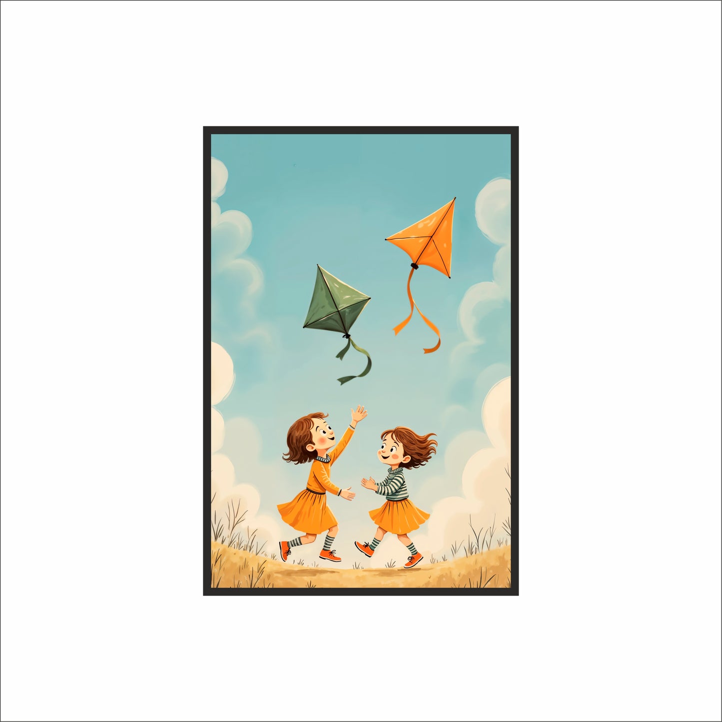 Sky of Smiles Wall Art Photo Frame – Childhood Kite Play Art Frame