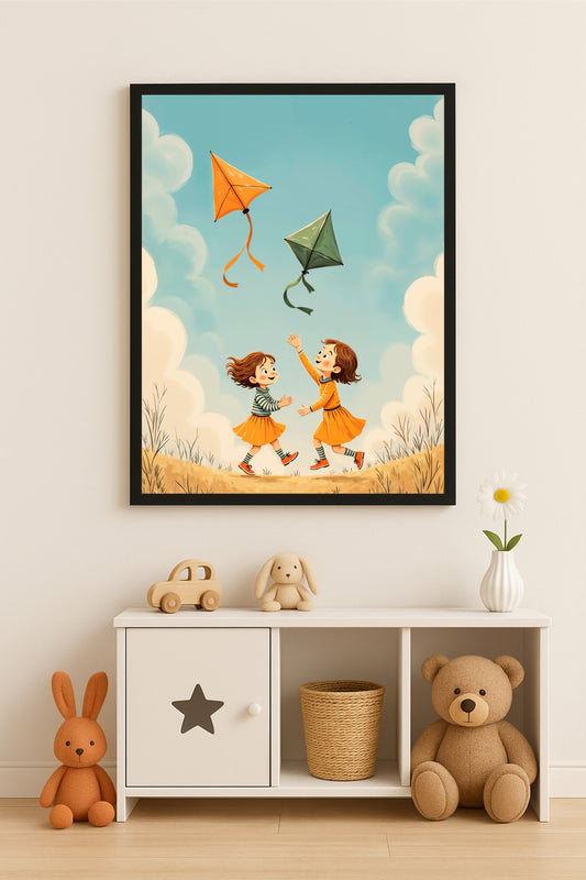 Sky of Smiles Wall Art Photo Frame – Childhood Kite Play Art Frame