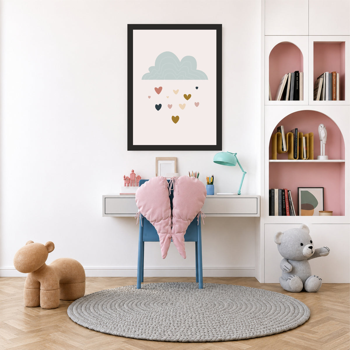 Cloud & Hearts Wall Art | Pastel Kids Nursery Decor | Cute Minimalist Poster