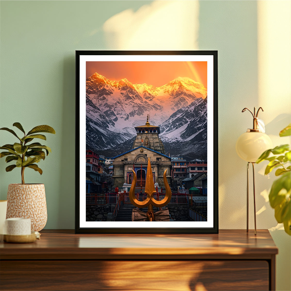 Kedarnath Temple Wall Art | Lord Shiva Jyotirlinga Himalayan Temple Painting | Hindu Religious Wall Decor | Premium HD Framed Artwork