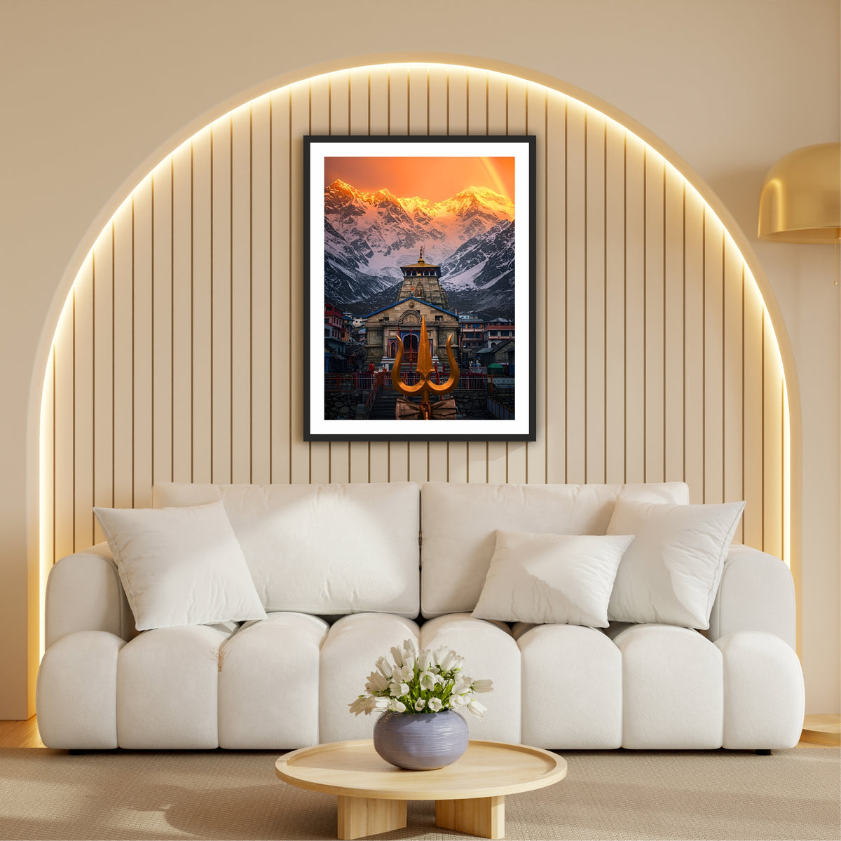 Kedarnath Temple Wall Art | Lord Shiva Jyotirlinga Himalayan Temple Painting | Hindu Religious Wall Decor | Premium HD Framed Artwork