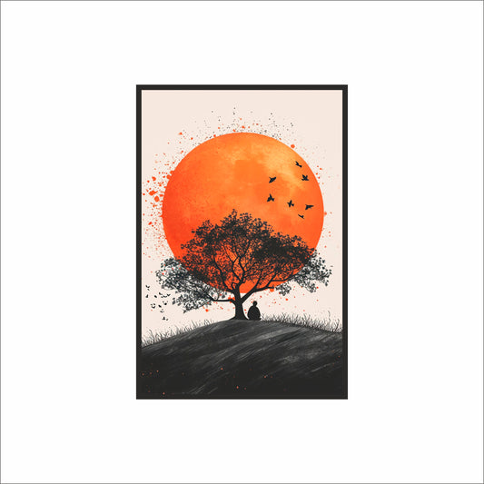 Solitude at Sunset – Minimal Nature Art Frame 🌅🌳