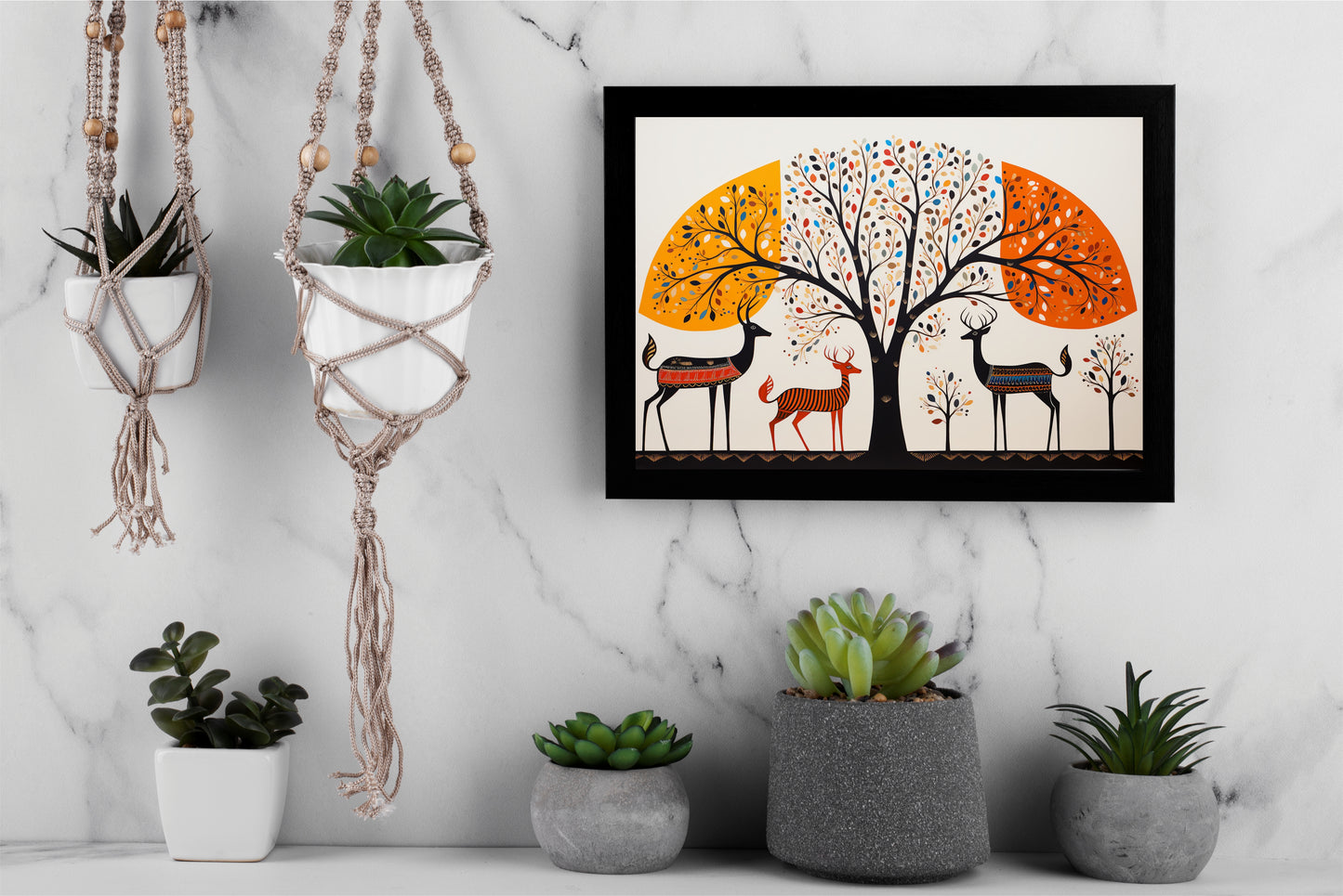 Whispering Forest – Folk Art Tree & Deer Wall Frame