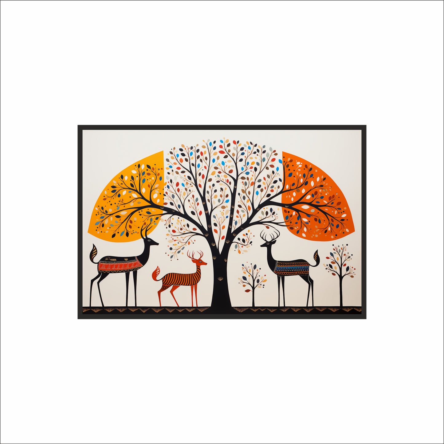 Whispering Forest – Folk Art Tree & Deer Wall Frame