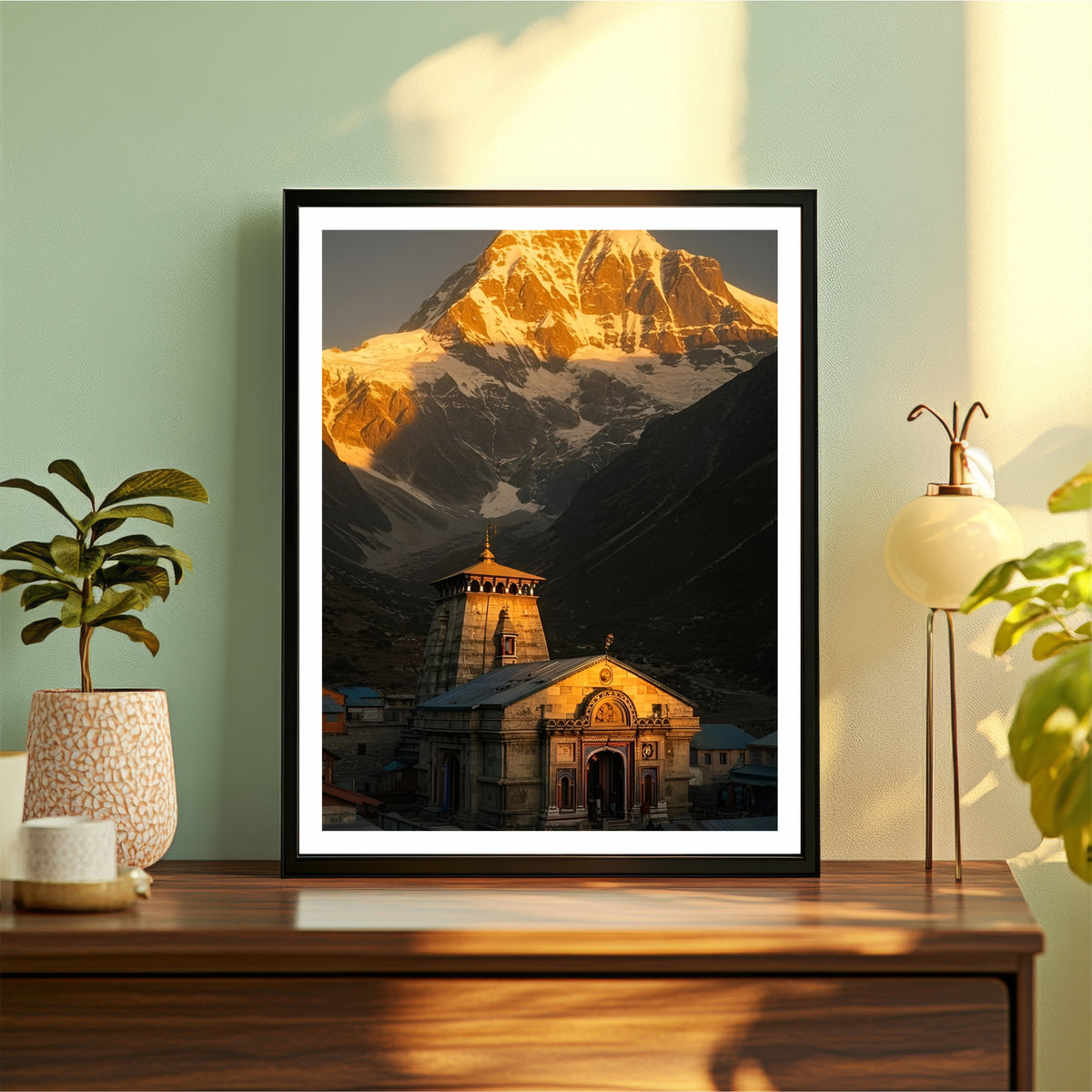 Kedarnath Temple Wall Art | Lord Shiva Himalayan Temple Painting | Sacred Kedarnath Dham Religious Wall Decor | Premium HD Framed Artwork
