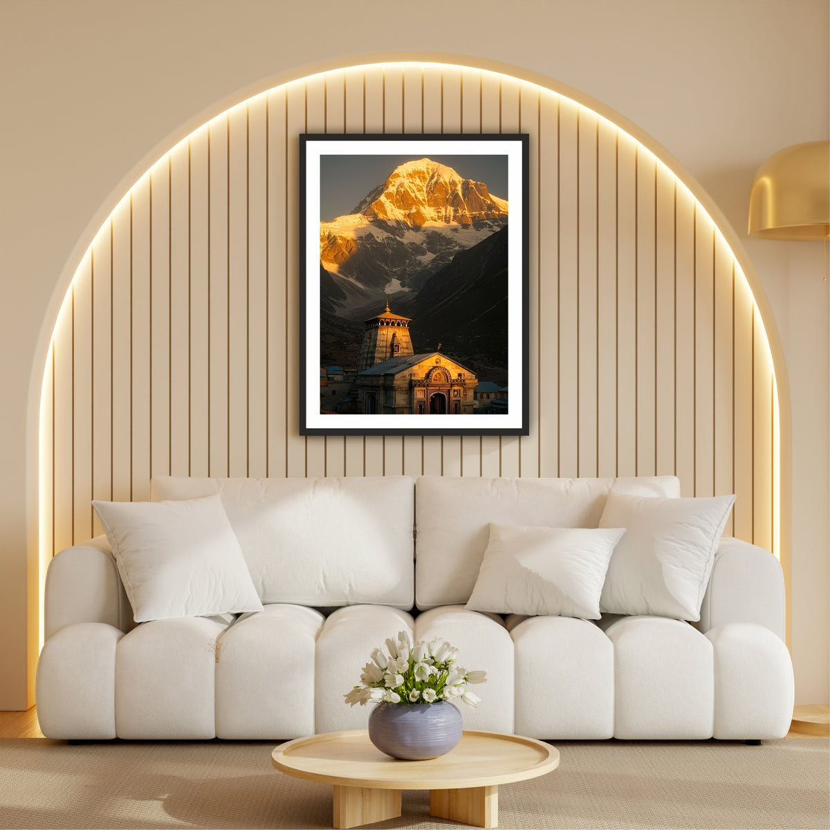 Kedarnath Temple Wall Art | Lord Shiva Himalayan Temple Painting | Sacred Kedarnath Dham Religious Wall Decor | Premium HD Framed Artwork
