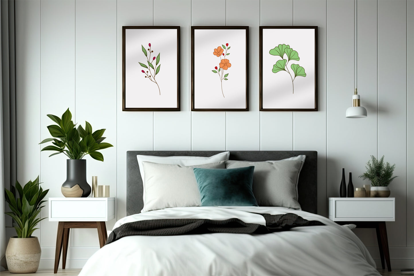 Elegant Botanical Trio Wall Frame Set – Nature’s Minimal Charm 🌸🌿