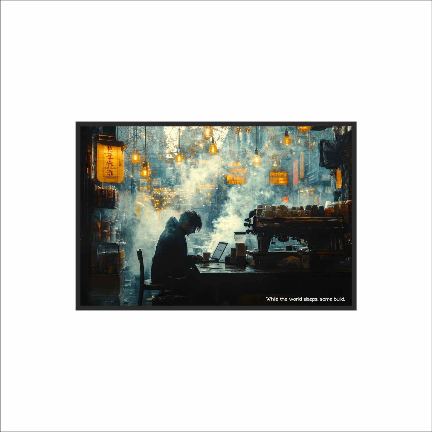 While the World Sleeps – Midnight Coffee Workspace Wall Art ☕🌙