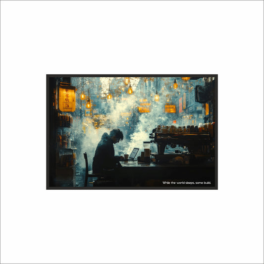 While the World Sleeps – Midnight Coffee Workspace Wall Art ☕🌙