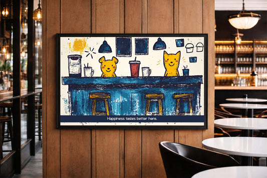 Happiness Tastes Better Here – Playful Café Wall Art ☕✨