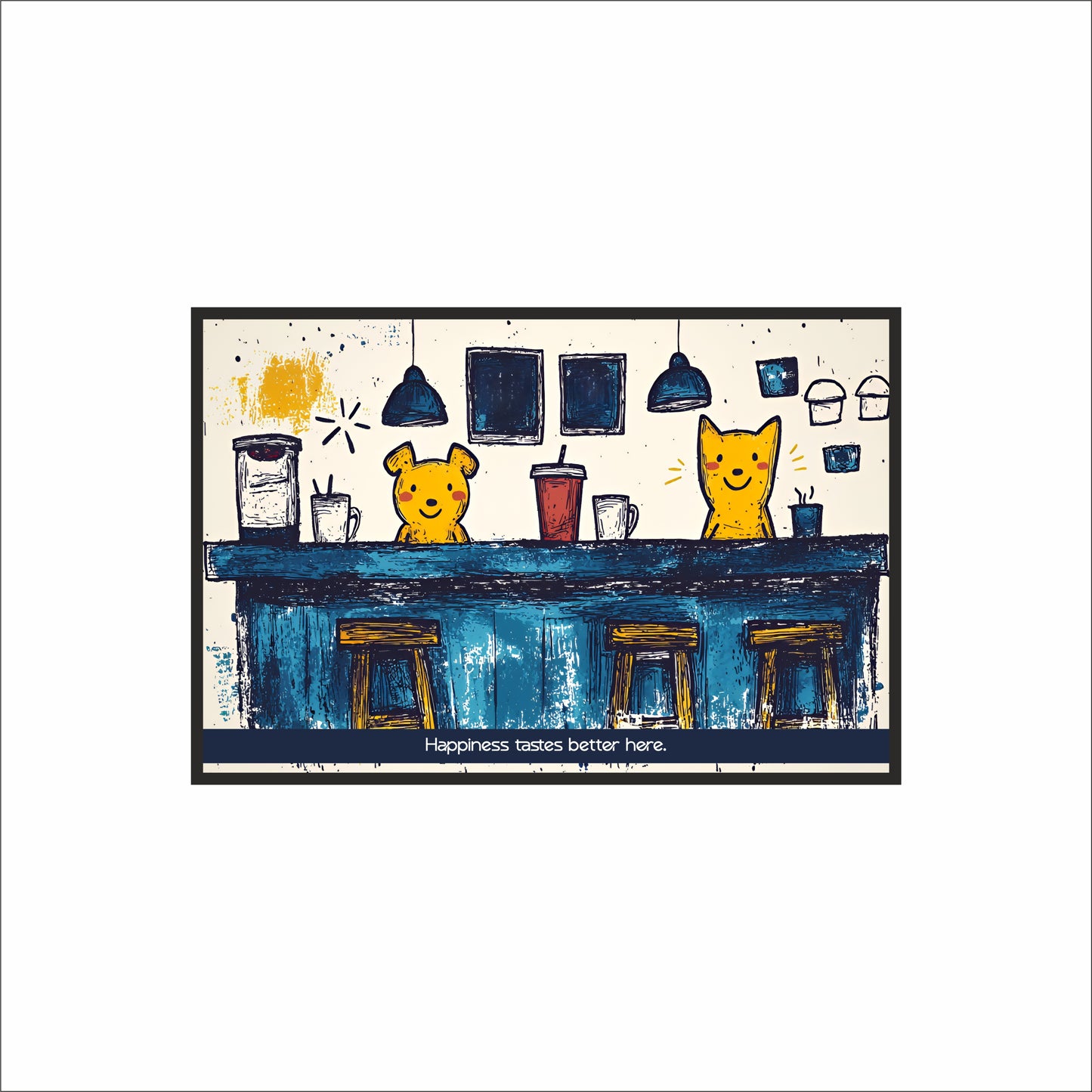 Happiness Tastes Better Here – Playful Café Wall Art ☕✨