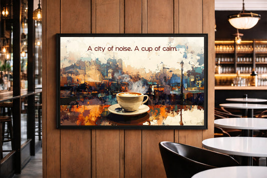 A City of Noise, A Cup of Calm – Urban Coffee Wall Art ☕🏙️