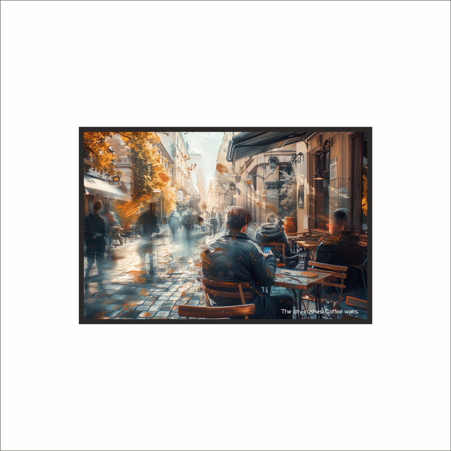 When the Streets Blur, Coffee Remains – Urban Café Wall Art ☕🌆