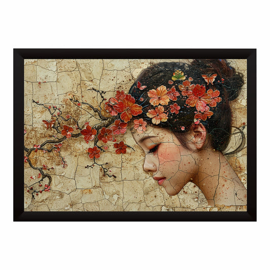 Vintage Floral Woman Wall Art | Antique Botanical Portrait Artwork