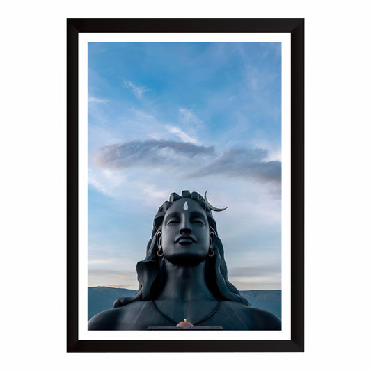 Adiyogi Shiva Wall Art | Lord Shiva Meditation Statue Painting | Mahadev Spiritual Wall Decor | Premium HD Framed Artwork
