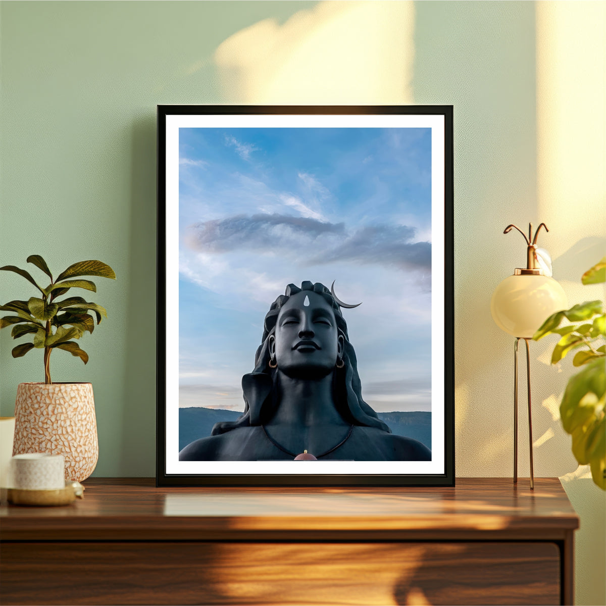 Adiyogi Shiva Wall Art | Lord Shiva Meditation Statue Painting | Mahadev Spiritual Wall Decor | Premium HD Framed Artwork