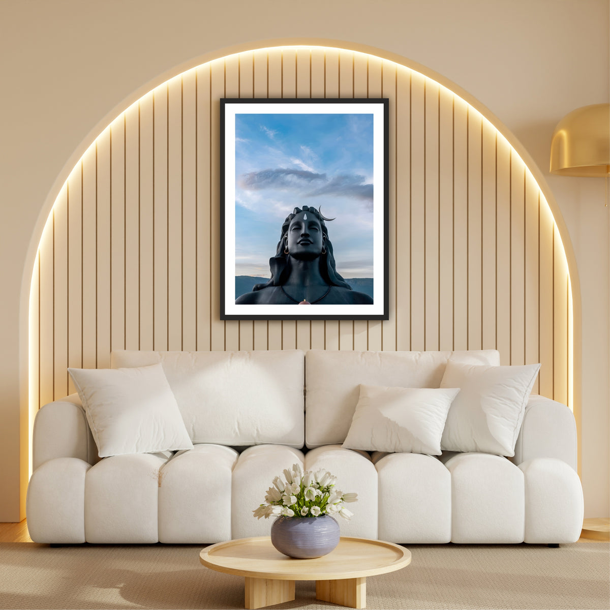 Adiyogi Shiva Wall Art | Lord Shiva Meditation Statue Painting | Mahadev Spiritual Wall Decor | Premium HD Framed Artwork