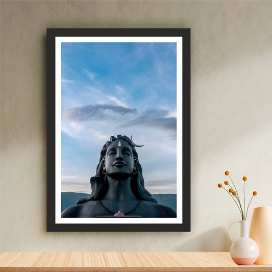 Adiyogi Shiva Wall Art | Lord Shiva Meditation Statue Painting | Mahadev Spiritual Wall Decor | Premium HD Framed Artwork