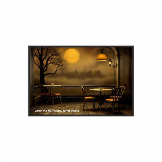 When the City Sleeps, Coffee Listens – Midnight Café Wall Art ☕🌙