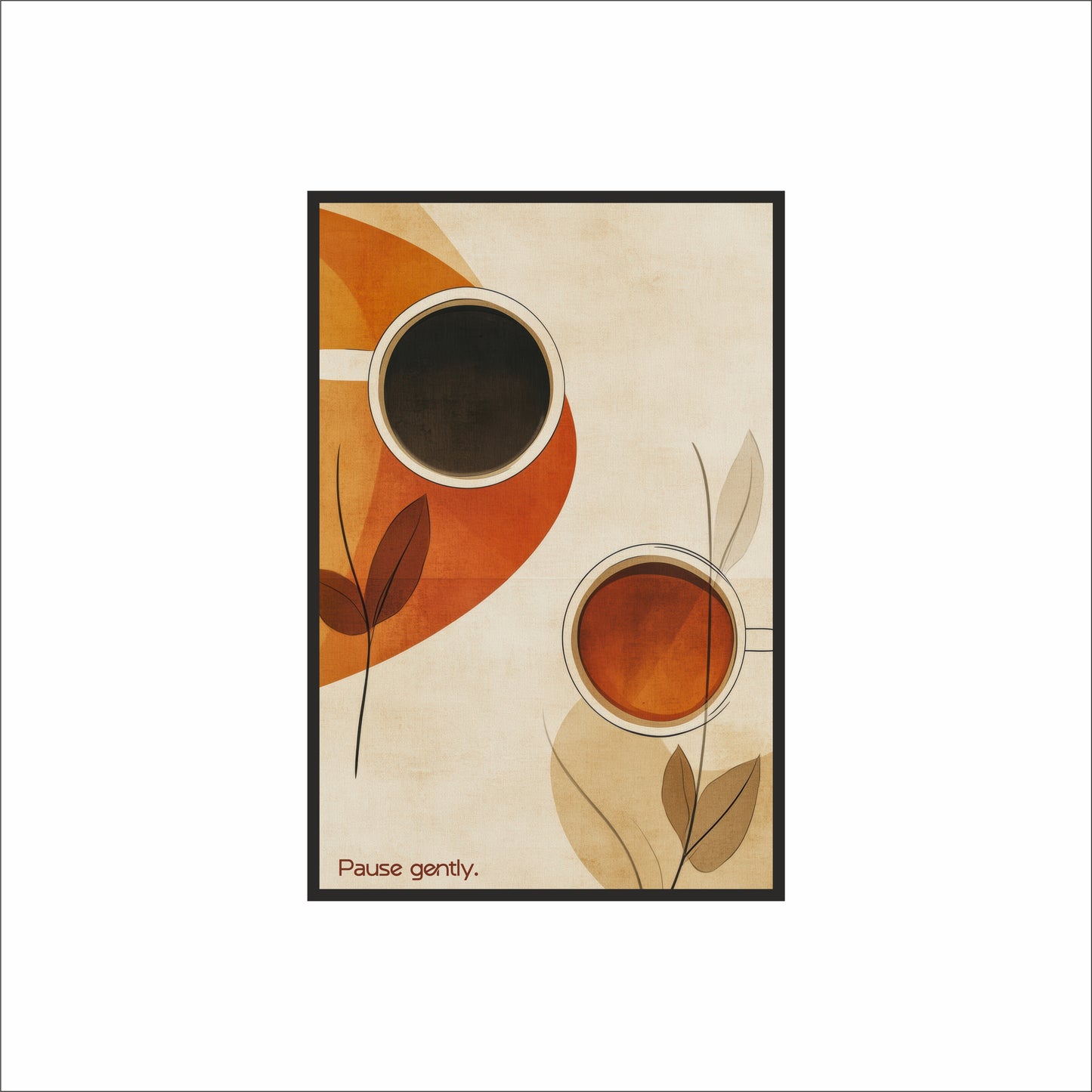 Pause Gently – Minimal Coffee Art Print ☕🤍