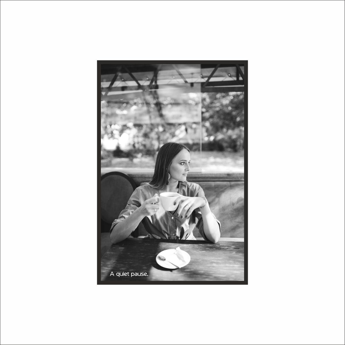A Quiet Pause – Reflective Café Wall Art ☕🖤