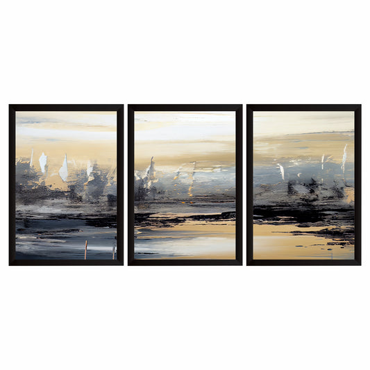 Abstract Coastal Landscape Wall Art Set of 3 – Neutral Ocean Waves & Modern Seascape Textured Poster Prints
