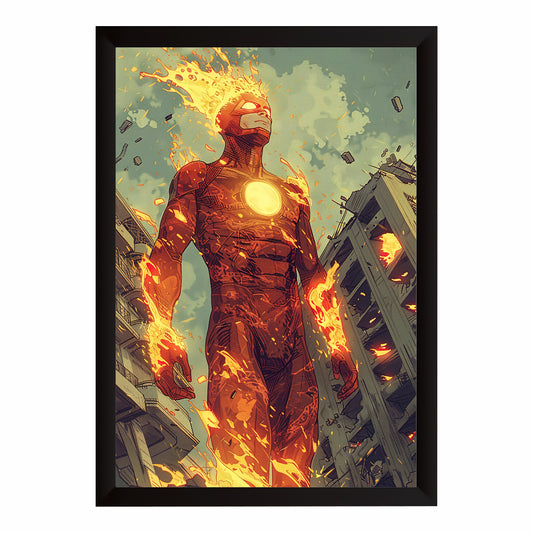Flaming Superhero Wall Art | Fiery Comic Character Artwork