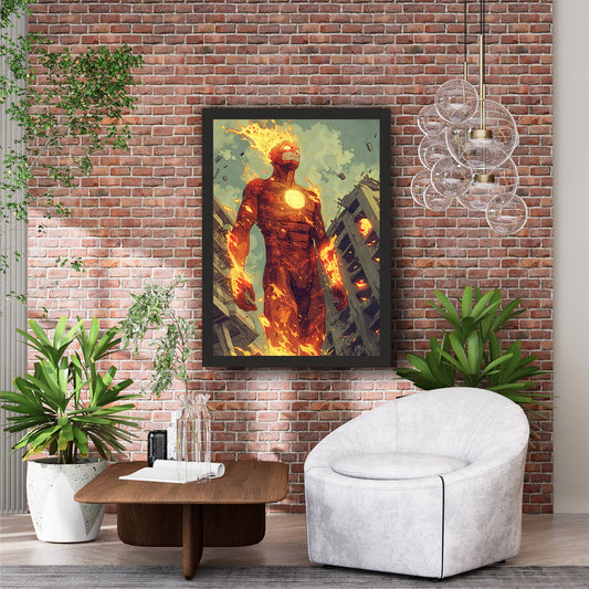 Flaming Superhero Wall Art | Fiery Comic Character Artwork