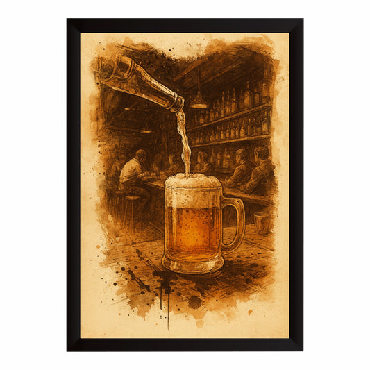 Beer Wall Art | Framed Beer Mug Artwork | Vintage Pub & Bar Décor | Beer Lover Gift