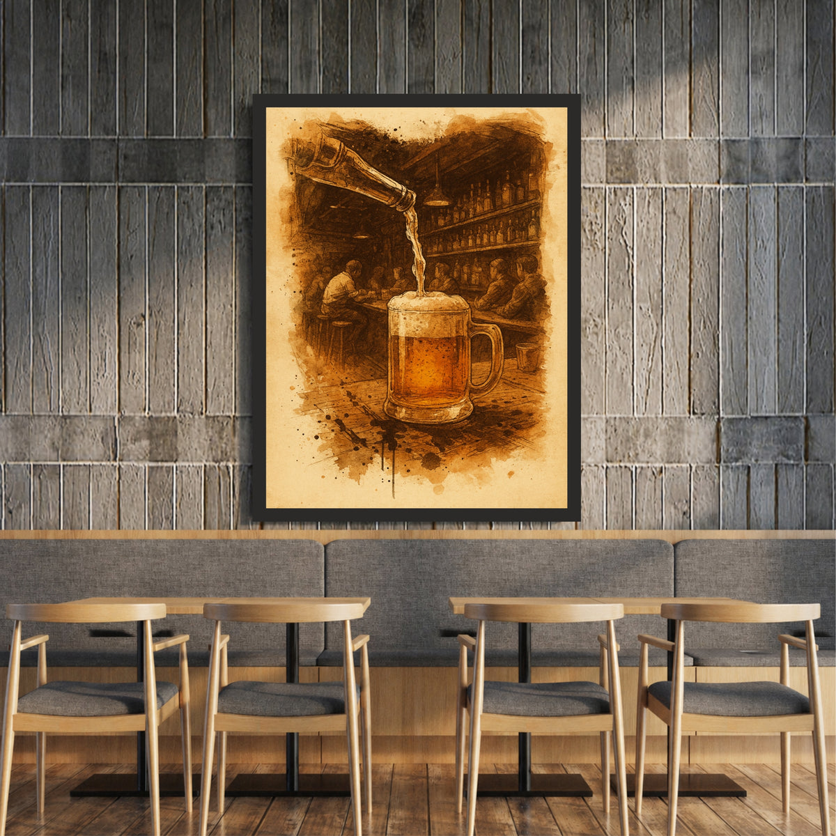 Beer Wall Art | Framed Beer Mug Artwork | Vintage Pub & Bar Décor | Beer Lover Gift