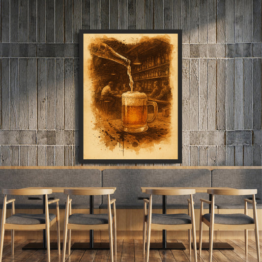 Beer Wall Art | Framed Beer Mug Artwork | Vintage Pub & Bar Décor | Beer Lover Gift