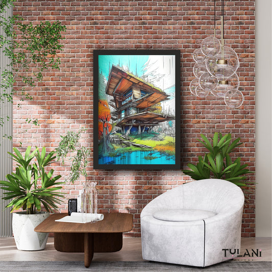 Modern Architecture Wall Art | Futuristic House Canvas | Architectural Sketch Decor