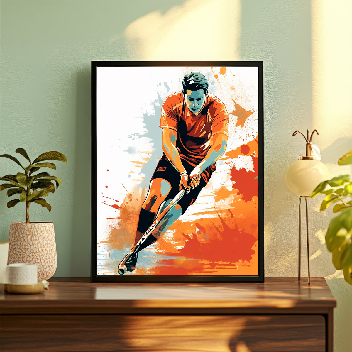 Hockey Wall Art – Dynamic Hockey Player Poster, Modern Sports Artwork, Inspirational Framed Wall Décor for Gym, Bedroom, Sports Room & Hockey Lovers