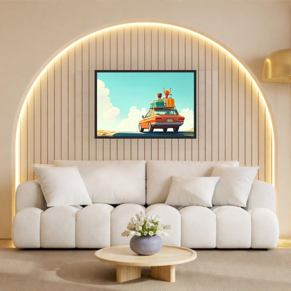 Family Road Trip Wall Art | Cartoon Travel Car Canvas Print | Adventure Vacation Illustration Poster